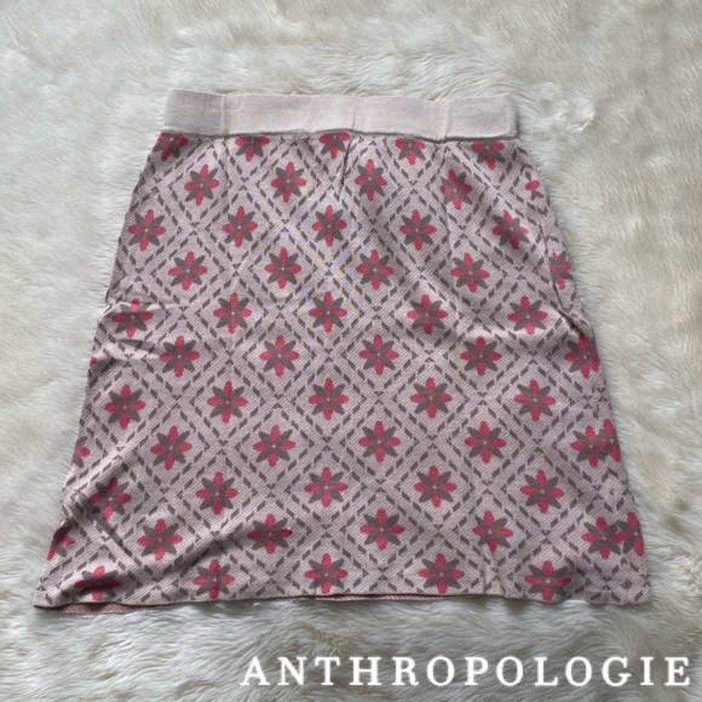 Anthropologie Nick & Mo Beautiful Pattern Sweater Skirt Size XL Cream Coral